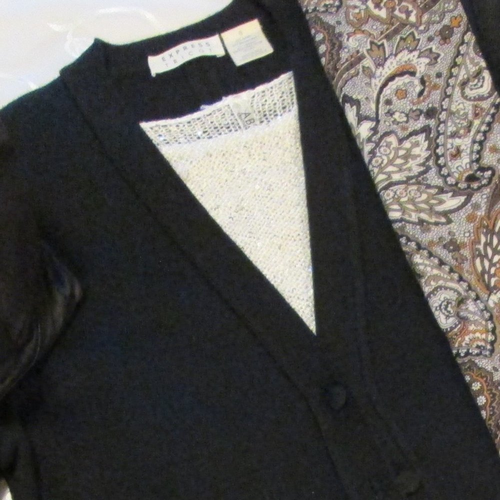 EXPRESS TRICOT BLACK TUNIC V NECK SWEATER/BLAZER/CARDIGAN - Picture 13 of 13
